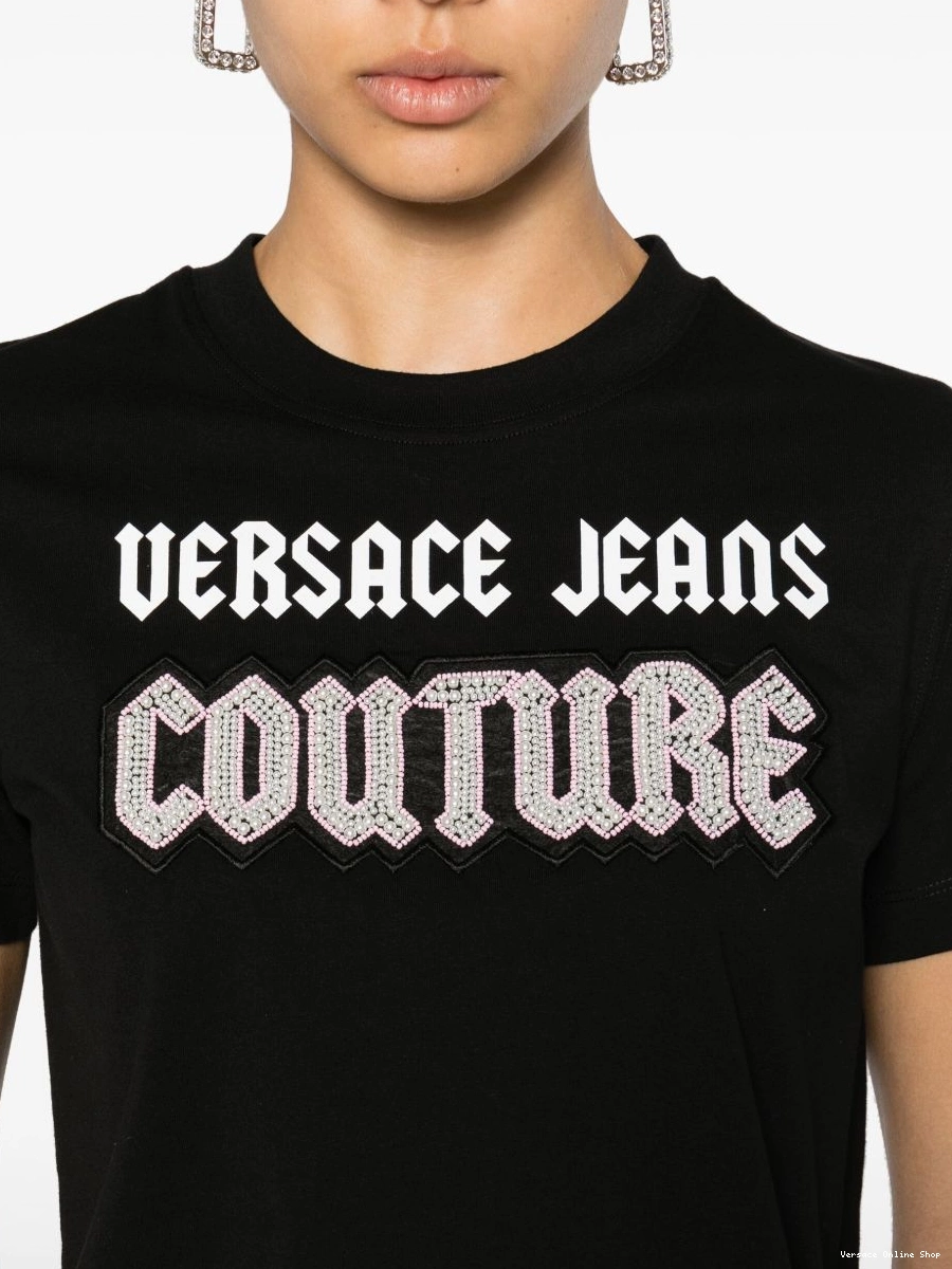 Cheap Couture Women Jeans Versace T-shirt cotton bead-embellished 0629